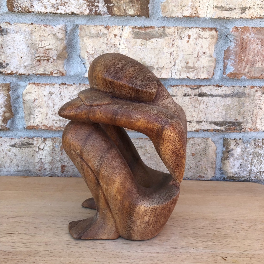 Vintage‎ Brown Resting Man Abstract Rustic Hand Carved Wooden Sculpture Art - Picture 3 of 10